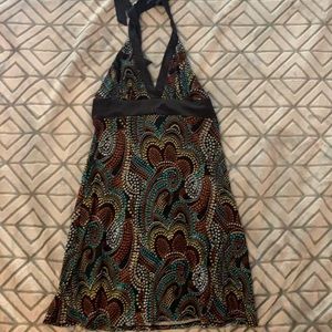 Multicolor Tie Halter Midi Dress